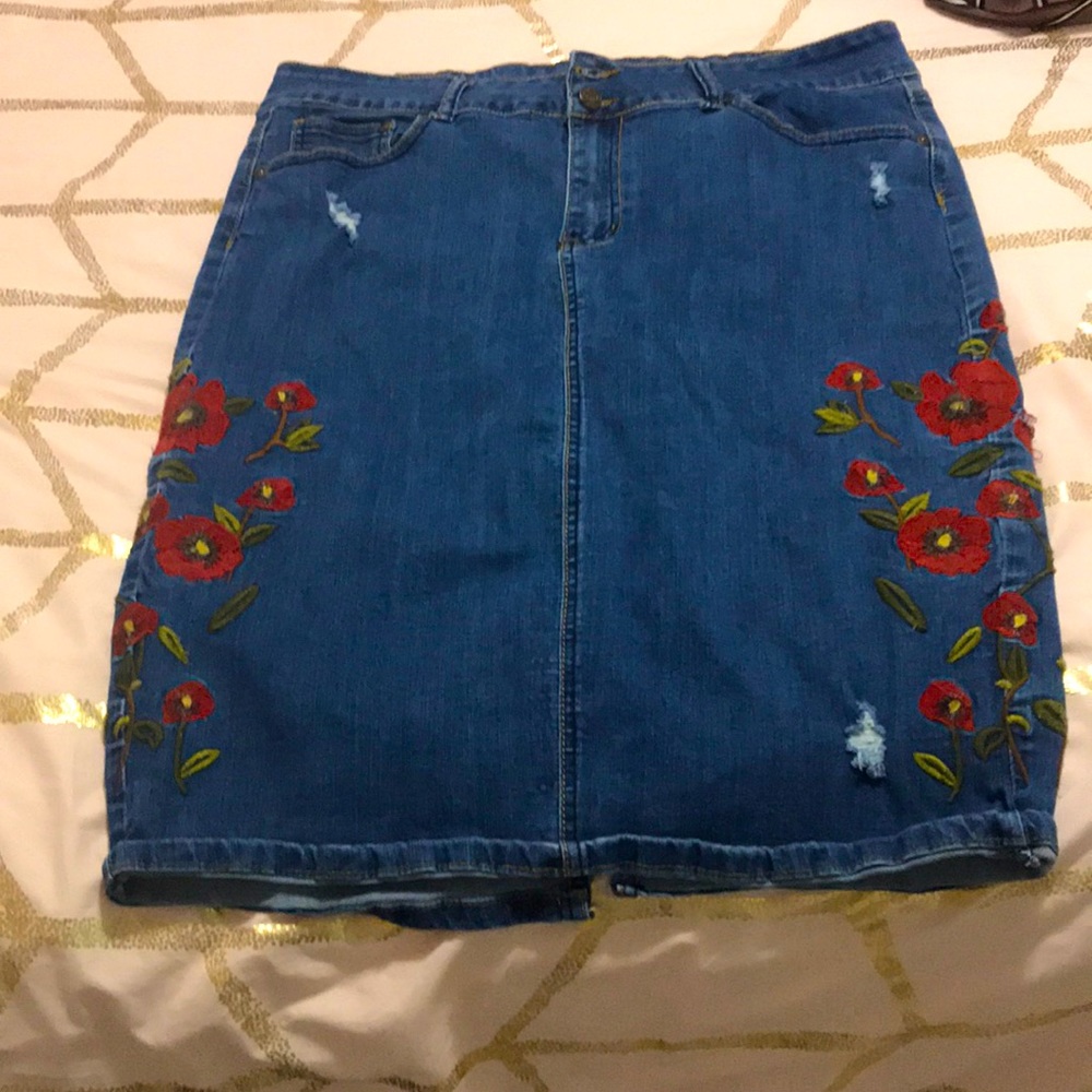 Floral blue Jean skirt